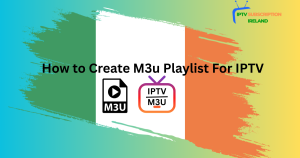 Laptop showing M3U playlist code for IPTV setup, with Smart TV and smartphone nearby